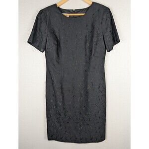 Talbots Black Sheath Dress Sz 8 Embroidered Floral Linen Blend Classic Party 152